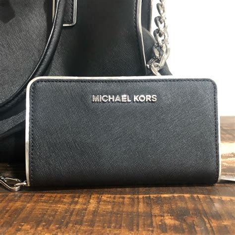 michael kors black and silver hamilton wallet